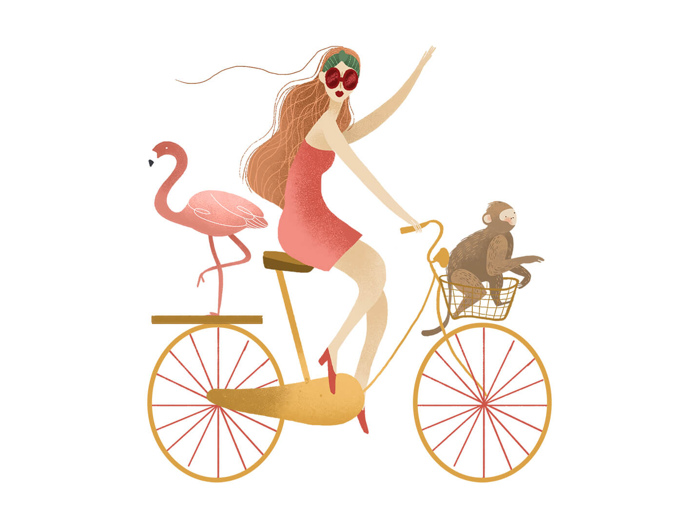Illustration of a woman on a guided bicycle tour in Palm Beach