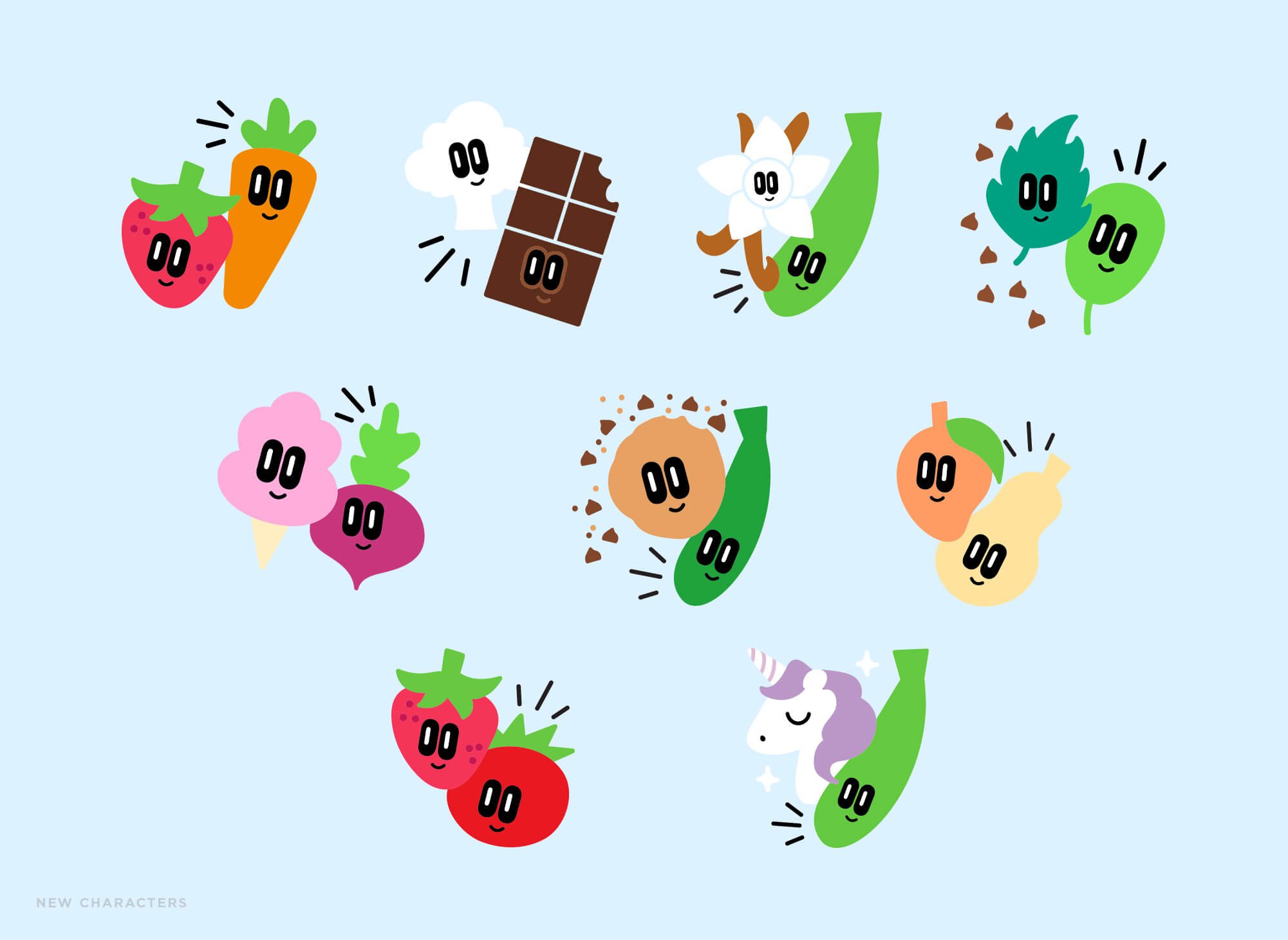 Jacober rebranding of Peekaboo Ice Cream. Photo of new veggie characters illustration representing the different flavor and veggie combinations