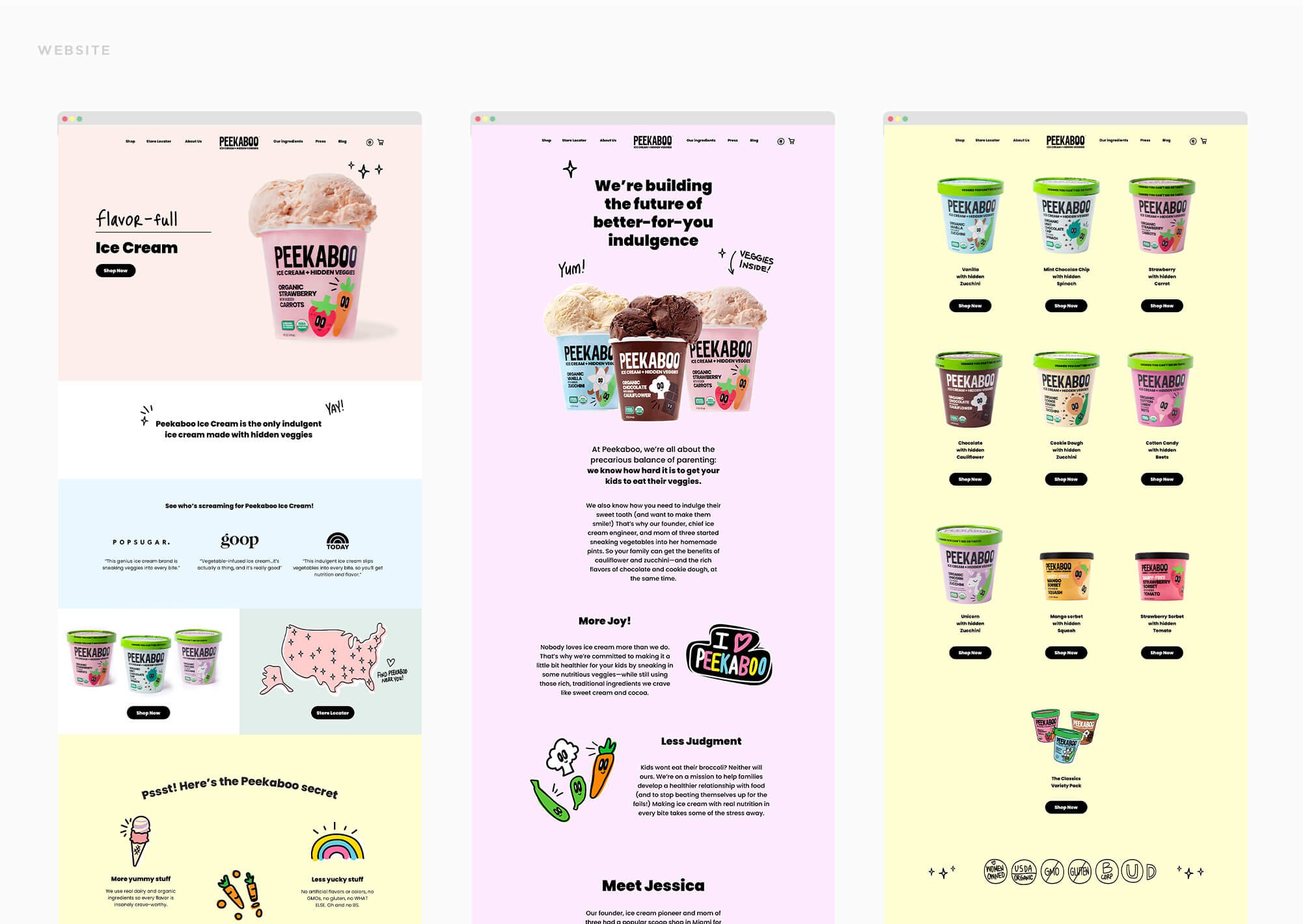 Jacober rebranding of Peekaboo Ice Cream. Photo of new website design