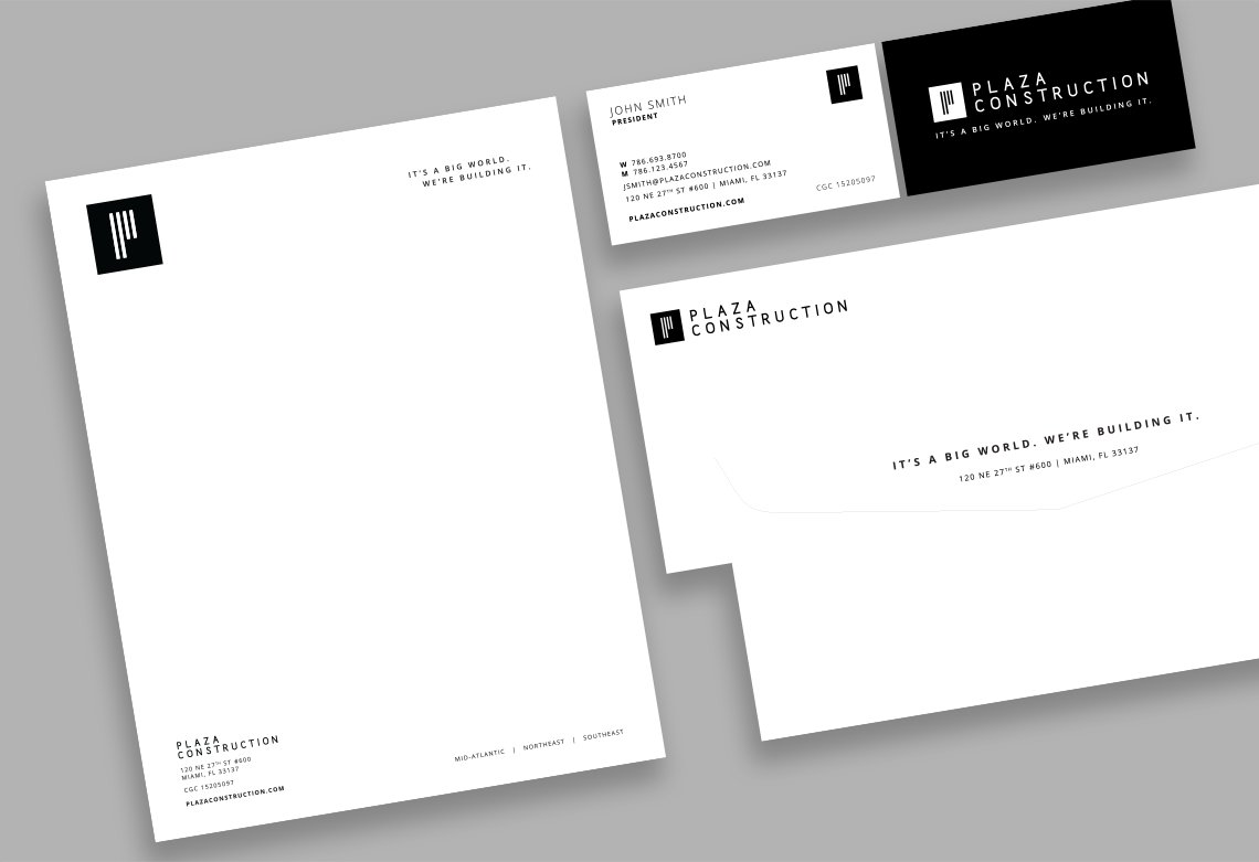 Jacober Creative Brand Identity for Plaza Construction - Photo of branded collateral on stationery