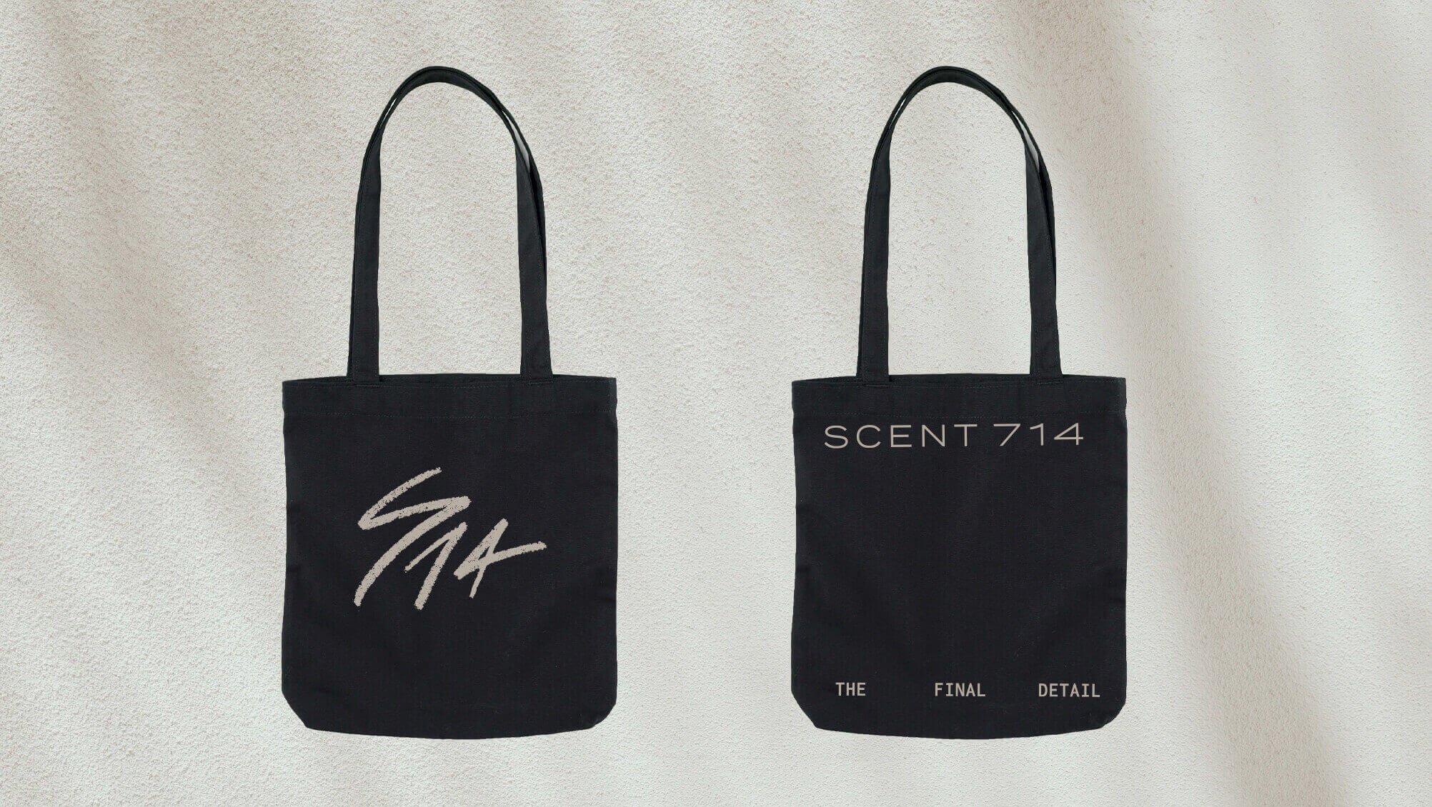 Jacober Creative Brand Identity for Scent 714 Custom Fragrances. Photo of branding on promotional bags.