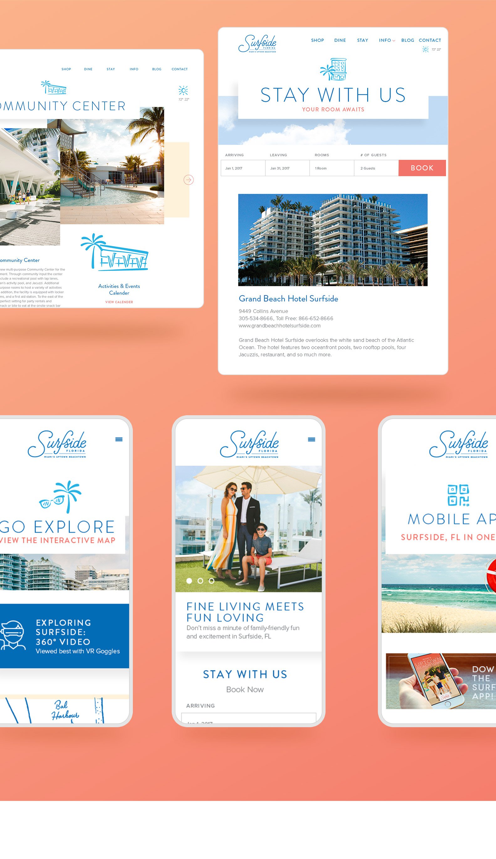Jacober Creative Identity and Campaign for the Town of Surfside Florida - Photo of new responsive website featured on an ipad and iphone